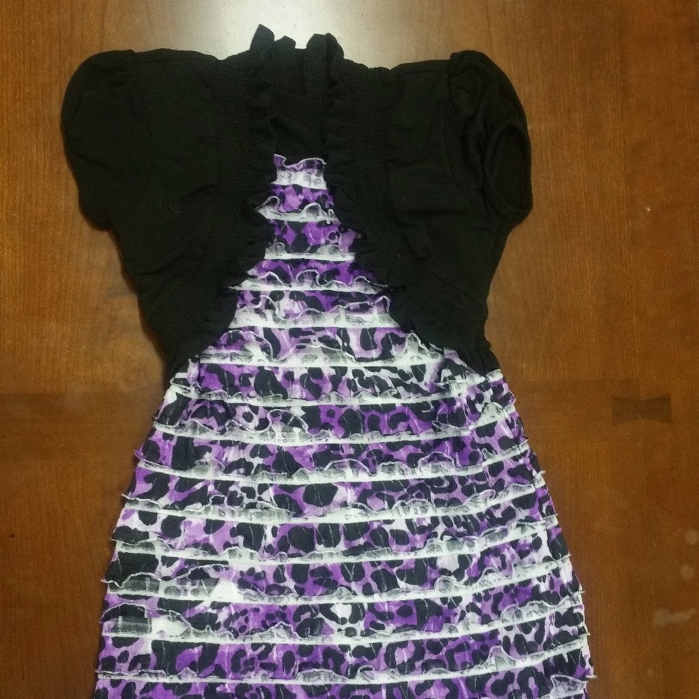 Cute!! Purple and black girls dress with ruffled layers